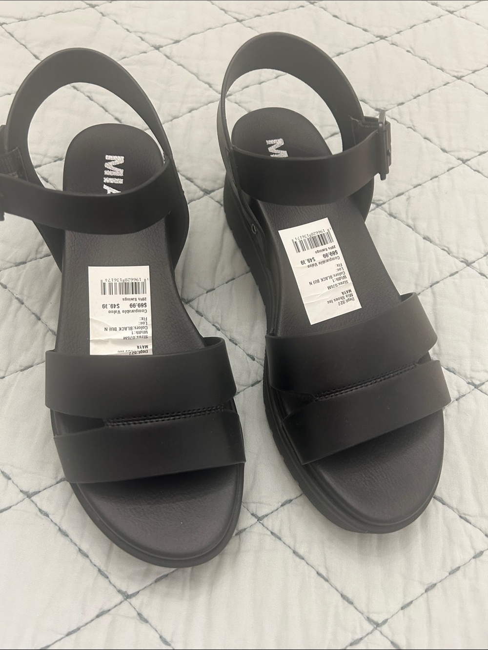 miami Black Double-Strap Platform Sandals with Ankle Buckle
